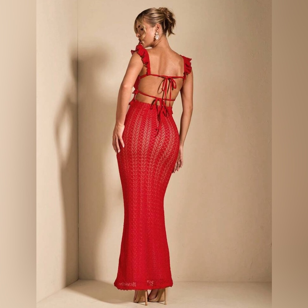 Red Crochet Maxi Dress - Picture 2 of 6